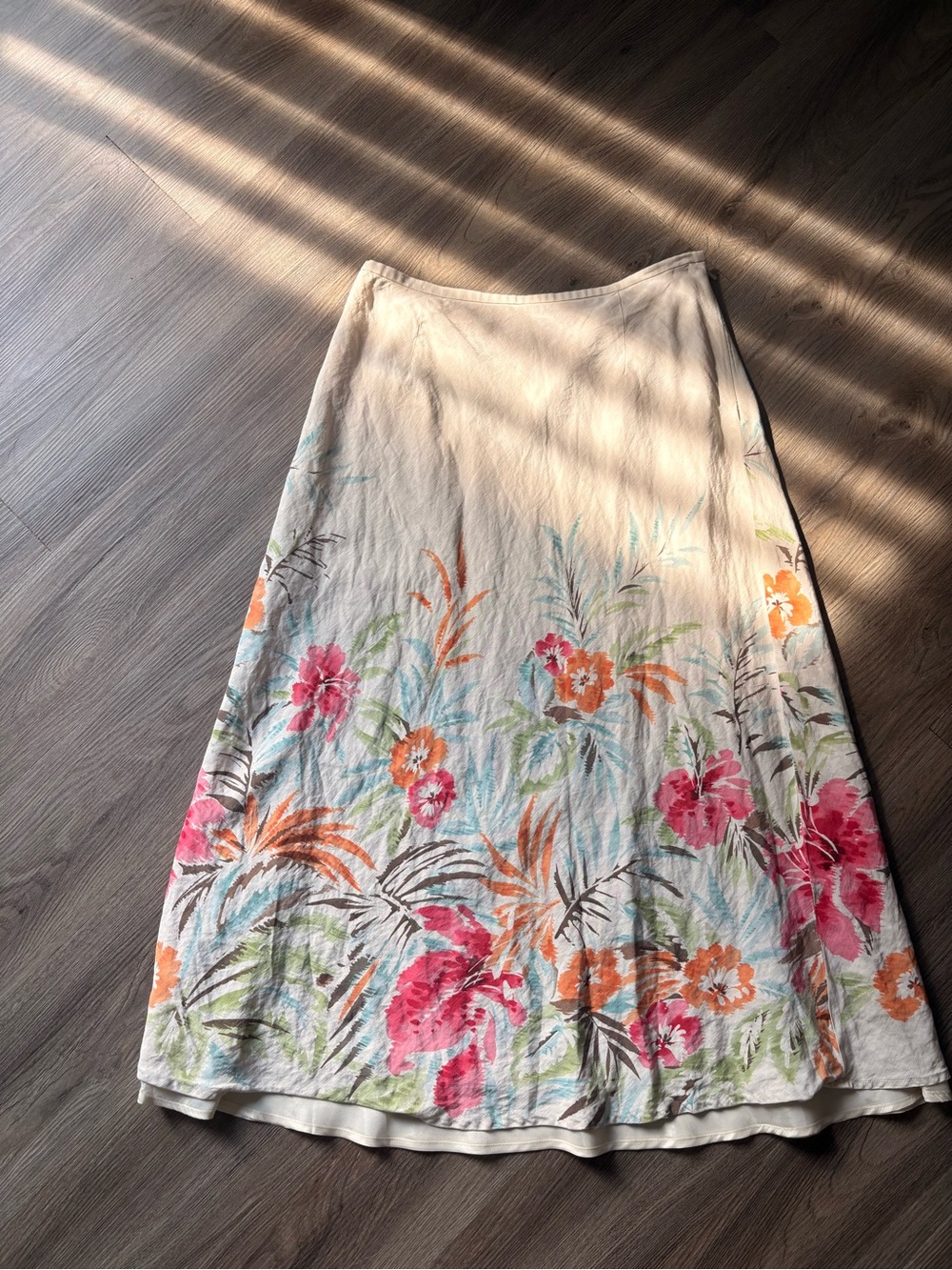 Floral A-Line Tablots Maxi Skirt - Cream with Pink & Orange Bloom
